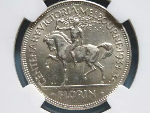 オーストラリア。 1934/35 - メルボルン 100 周年記念フロリン。 gEF - 非常に光沢があります。 NGC AU58｜WORLD RESOURCE【KING店】 322,245円