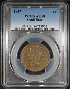 1857 編み込みヘア ラージ セント グレーディング AU58 by PCGS スモール デイト 希少品種 223,300円
