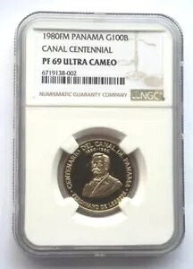 パナマ 1980 運河 100 周年記念 100 バルボア NGC PF69 金貨、プルーフ