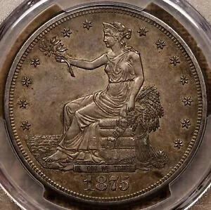 1875年-S貿易ドル、PCGS AU58、丈夫で人気のあるタイプのコイン！デビッド・カーンレアコイン