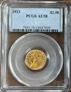 1913 インディアン ヘッド クォーター イーグル $2.5 ゴールド PCGS AU-58