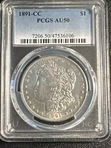 1891 CC モーガン シルバー ダラー PCGS AU-50
