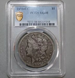 1893-CC モーガン シルバー ダラー コイン カーソンシティ $1 認定 PCGS およびグレード VG08 231,000円