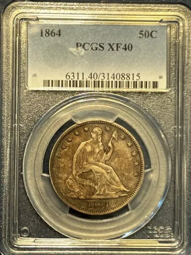 1864 年着席リバティ ハーフダラー。 、PCGS XF40 グレード