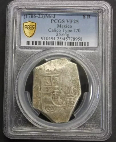 (1706-23) フィリップ V 8 リアル COB メキシコ PCGS VF25 アッセイヤー J シルバー植民地時代