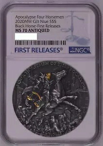 NGC MS70 ニウエ 2020 黙示録 4 ホースメン ブラック ホース シルバー コイン 2オンス