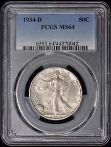 1934-D 50C ウォーキング リバティ ハーフダラー PCGS MS64