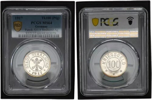 シュトラールズント 100 フェニヒ シルバー ストライク 1917 シルバー グレード PCGS MS64 108302