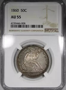 1860 着席ハーフダラー NGC AU55 レインボー リム トーン タイプ コイン