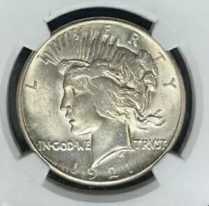 1921年 ハイレリーフピースシルバードル ~ NGC AU 58 ~見栄えの良いキーデートコイン~