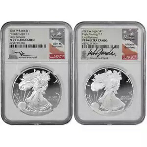 2021 W タイプ 1 & 2 アメリカン シルバー イーグル 2 コイン セット PF70 NGC SKU:OPC3
