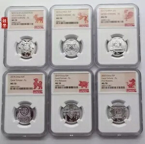 6 個 NGC MS70 2015-2020 中国 3 元新年幸運福銀貨 8 グラム