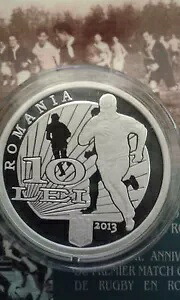 ルーマニア 10 レイ 2013 銀貨 ルーマニア プルーフ SPORT 初のラグビー公式戦