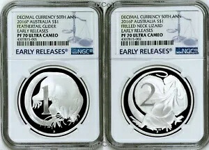 2コインセット オーストラリア10進通貨シルバー$1 NGC PF70誕生50周年記念