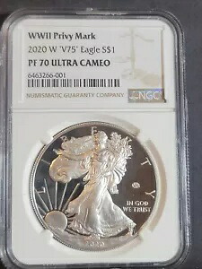 2020 W NGC PF70 UCAM アメリカン シルバー イーグル V75 第二次世界大戦、プリビー ブラウン