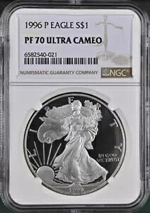 :1996-P S$1 シルバー アメリカン イーグル 1 オンス スポットレス NGC PF 70 ウルトラ カメオ R2 トップ ポップ