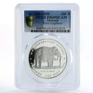 タイ 200 バーツ WWF 自然保護象 PR69 PCGS 銀貨 1998 234,300円