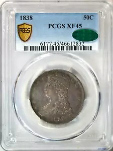 1838 キャップド バスト ハーフダラー、リード エッジ、PCGS XF45 CAC....タイプ コイン会社