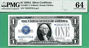 **** スター **** 1928A $1 SC **** PMG CU 64 **** より優れたほぼバイナリ シリアル ****