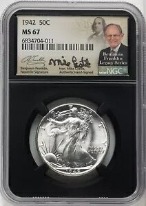 1942 US ウォーキング リバティ シルバー ハーフダラー 50C - NGC MS 67