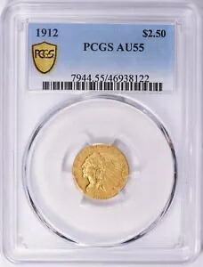 1912 インディアン ヘッド $2.5 クォーター イーグル ゴールド PCGS AU55