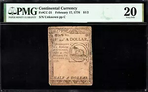 大陸通貨 Fr#CC-21 1776 年 2 月 17 日 $1/2 PMG 20 *フジオメモ*
