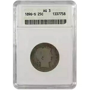 1896 S バーバー クォーター AG 3 ANACS 90% シルバー 25c コイン SKU:I9483
