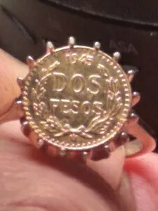 ビューティフル レディース ゴールド 1945 DOS PESO RING 14K イエロー ゴールド リング、コイン 22K
