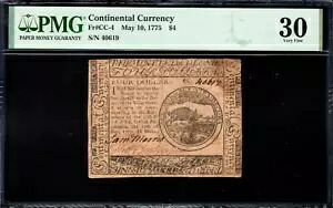 大陸通貨 Fr#CC-4 1775 年 5 月 10 日 $4 PMG 30 *初版* 234,300円