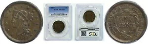 1847 1C 編み込みヘア ラージ セント PCGS MS-62 BN