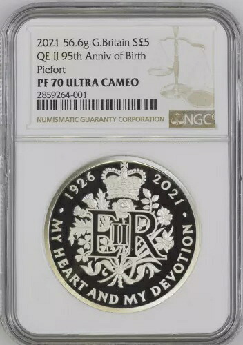2021 シルバー (56.6g) 5PND GB ピーフォート QEII 95TH バースデー NGC PF70UC **COA # 0064**