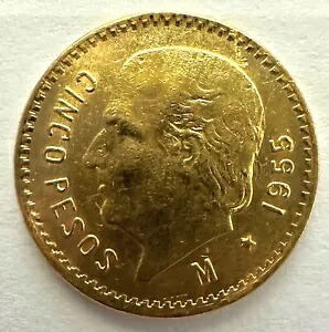 1955 メキシコ ゴールド 5 ファイブ シンコ ペソ 金貨 4.1 グラム