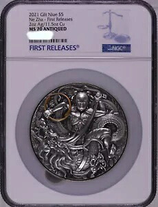 NGC MS70 ニウエ 2021 Ne Zha ?? シルバー コイン 2オンス シルバー 11.5オンス 金メッキ/銀メッキ Cu COA