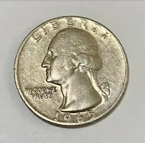 1965 クォーター シルバー ミントマークなし、リムと文字の重なりエラーあり。