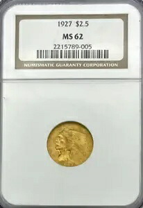 1927 年 $2.5 インディアン ヘッド金貨、MS 62 NGC。｜WORLD RESOURCE【KING店】