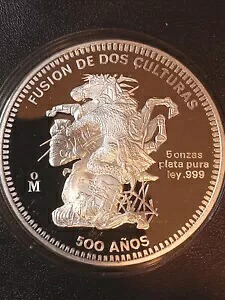 500 周年記念フュージョン デ ドス クルチュラス 5 オンス シルバー プルーフ メキシコ コイン ベリーエスカース|WORLD RESOURCE【KING店】