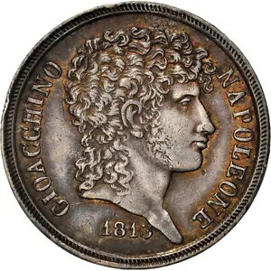 [#970723] コイン、イタリア州、ナポリ、ヨアヒム・ムラット、2 リラ、1813、AU、Sil、ve