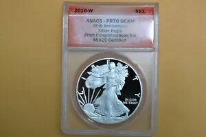2016-W シルバー イーグル ANACS PR70 DCAM お祝いセット 30 周年記念文字エッジ｜WORLD RESOURCE【KING店】