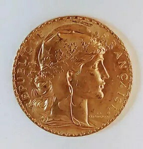 フランス ゴールド 20 フラン /フランス ルースター コイン 1909 未流通 231,000円