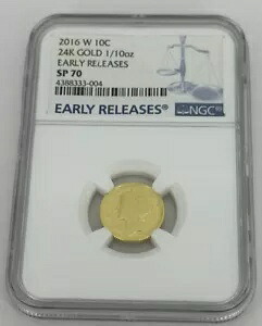 2016-W マーキュリー ゴールド ダイム 1/10 オンス。 24K 100 周年記念 NGC SP70 ファースト ストライク｜WORLD RESOURCE【KING店】