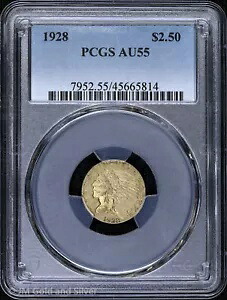 1928 $2.50 ゴールド インディアン ヘッド クォーター イーグル PCGS AU 55 231,000円