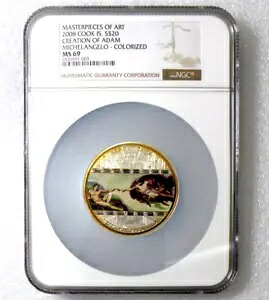 2008 クック諸島 $20-CREATION OF ADAM/MASTERPIECES OF ART、NGC MS69 銀貨｜WORLD RESOURCE【KING店】