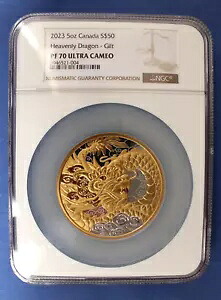 2023 カナダ シルバー 5 オンス プルーフ $50 コイン「Heavenly Dragon」NGC PF70 COA 付き