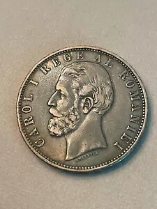1884 B 5 レイ ルーマニア ルマニエン カロル 1 世世界銀貨 KM # 17.1 低鋳造!!｜WORLD RESOURCE【KING店】