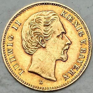金貨 バイエルン ドイツ諸州 5 マーク 1877 D ミュンヘン ルートヴィヒ 2 世 希少