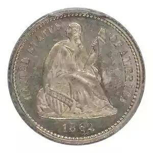 1862年 シーテッド リバティ ハーフダイム PCGS MS64