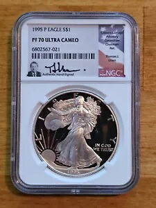 1995 P $1 シルバー イーグル NGC PF 70 ウルトラ カメオ トーマス J. ウラム サイン入りフラッグ ラベル