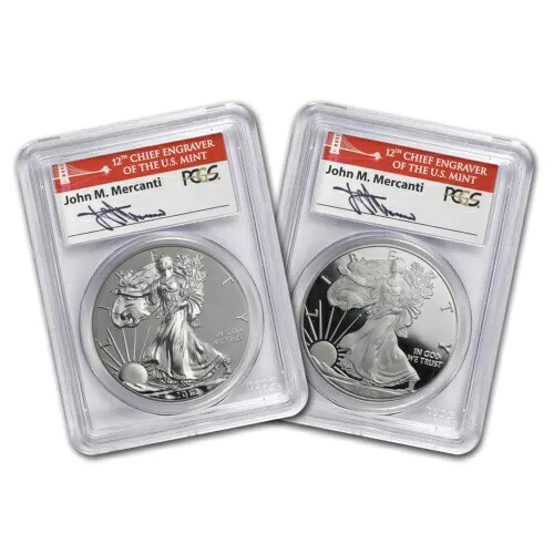 2012-S 2コイン シルバー イーグル セット PR-70 PCGS (FS、ジョン・マーカンティ)