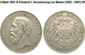 ドイツ帝国 5 マーク 1891 シルバー フォン バーデン G