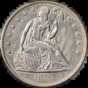 1859-O 着席リバティ ドル PCGS AU 詳細 きちんとした目の魅力 素敵なストライク